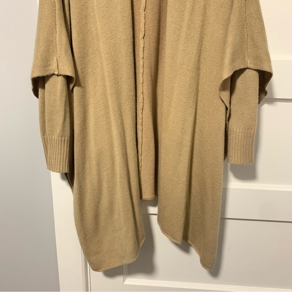 Open Front Poncho Cardigan Sweater, Size S, Color Tan - Picture 3 of 10